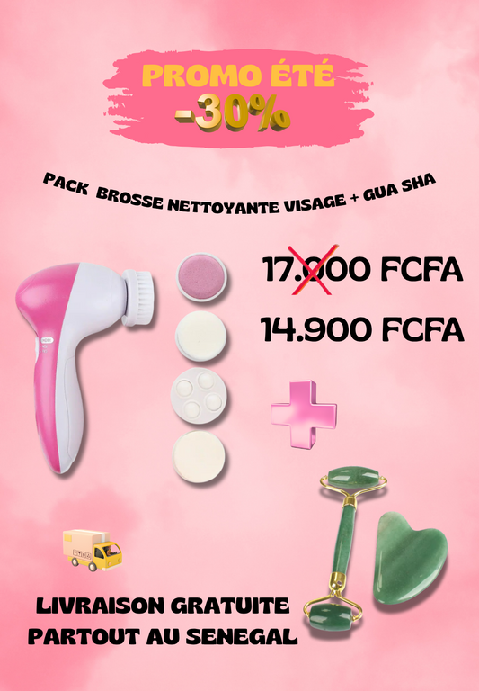 Brosse nettoyante visage + jade visage rouleau et gua sha