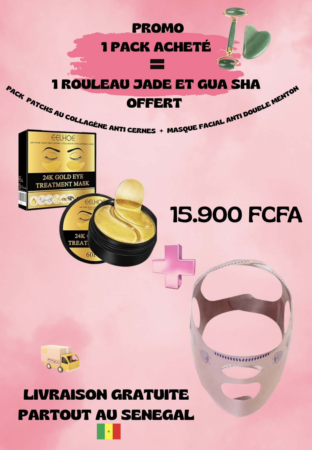 Patchs au collagène anti cernes + Masque facial minceur double menton