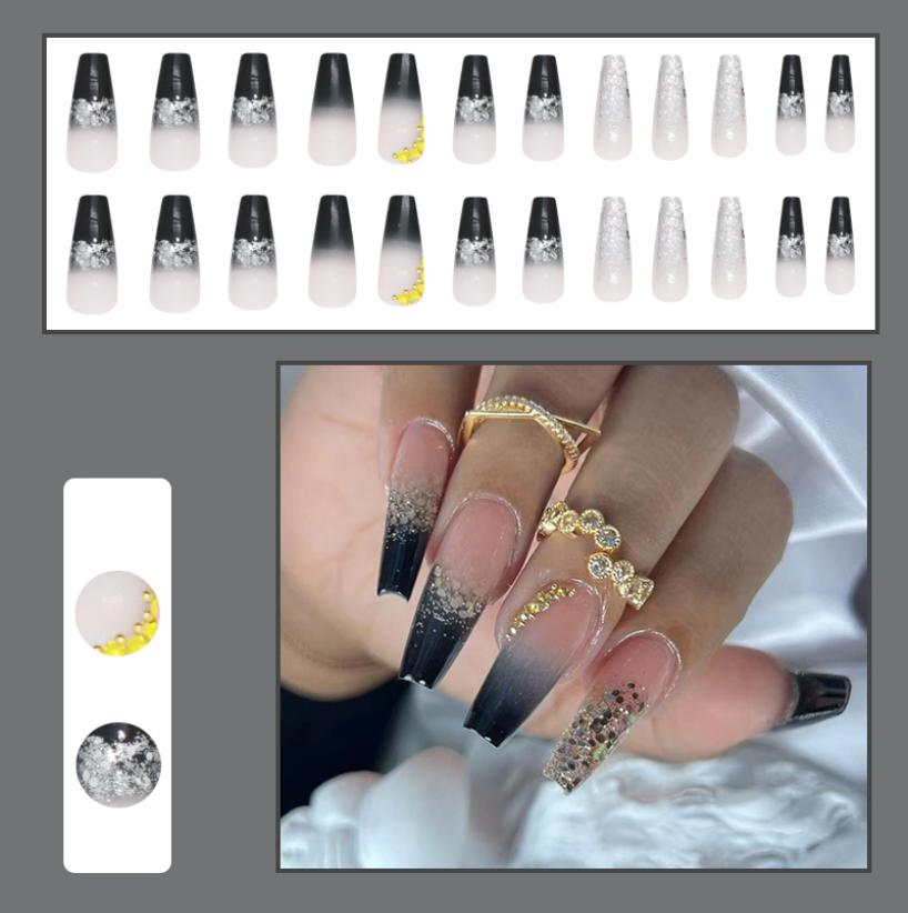 Press On Nails Dégradé  Paillettes, Strass